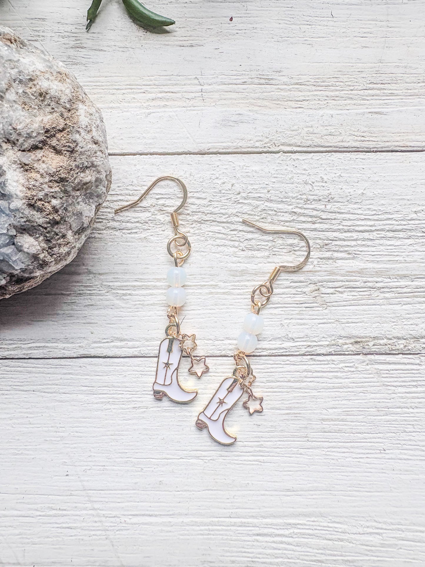 White Gold Cowboy Charm Earrings