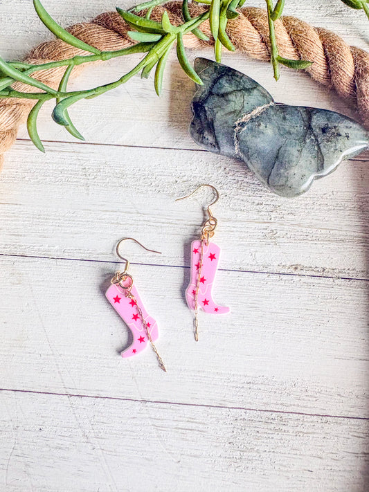 Pink cowboy chain charm earrings