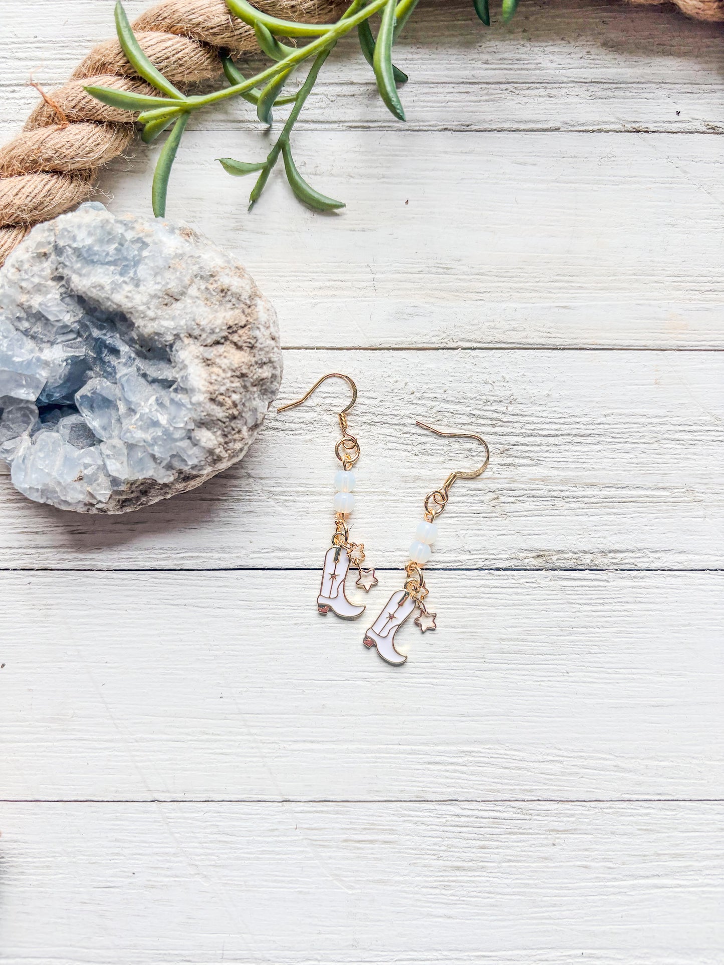 White Gold Cowboy Charm Earrings