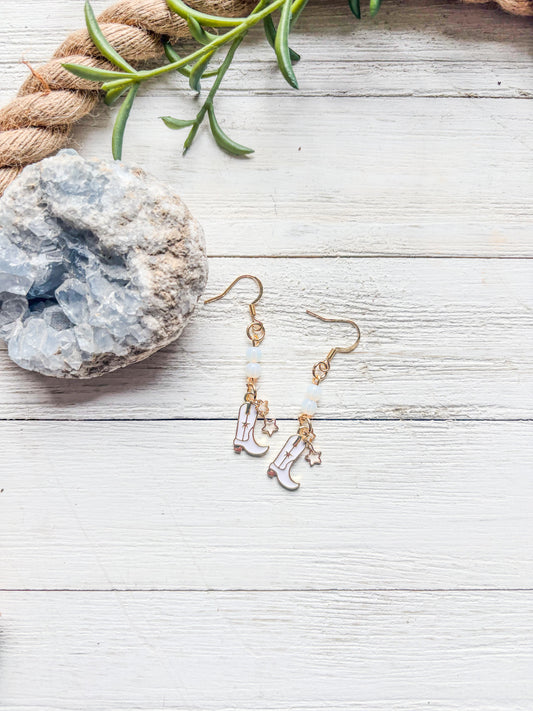 White Gold Cowboy Charm Earrings